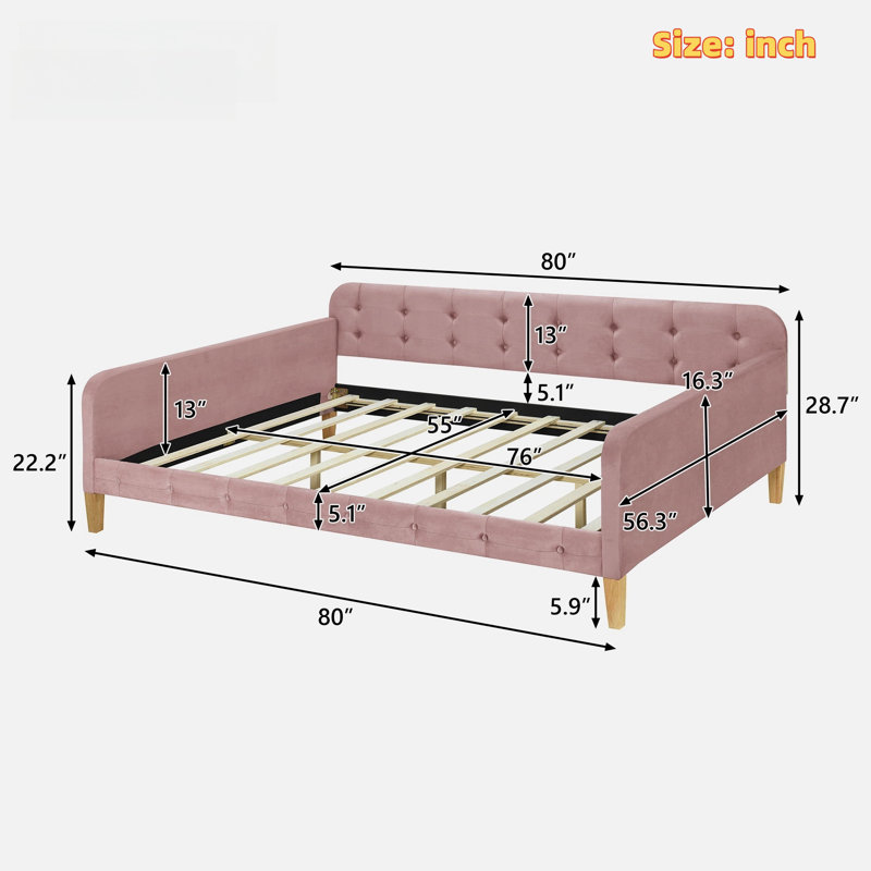 Lish Upholstered Daybed with 4 Support Legs, Full/Double, Pink