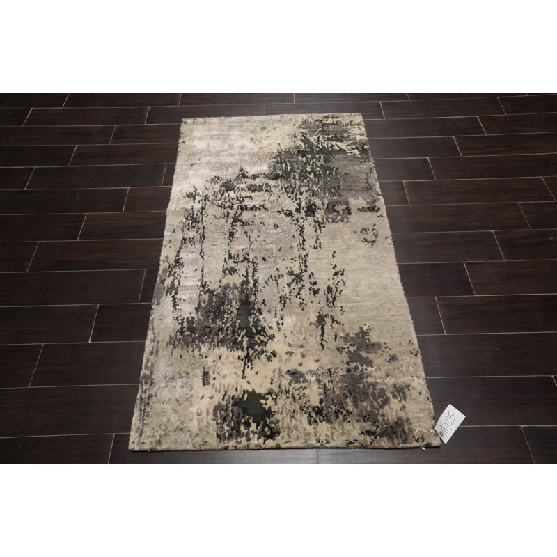 Tapis oriental abstrait en laine et en soie noué à la main KPSI 17 po 2 po 11 po x 5 po 2 po 17 Stories