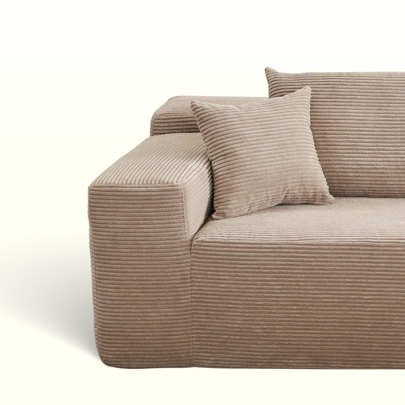 Natick Upholstered L-Shaped Sectional, Right Hand Facing, Beige Polyester