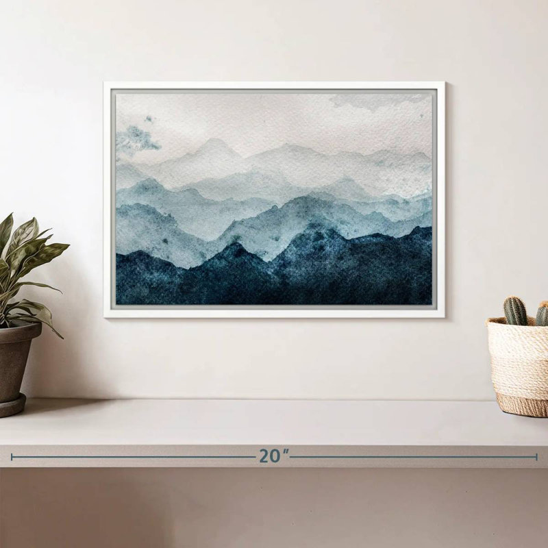 Paysage de montagne japonais, Cadre flottant blanc, 13 po x 9 po
