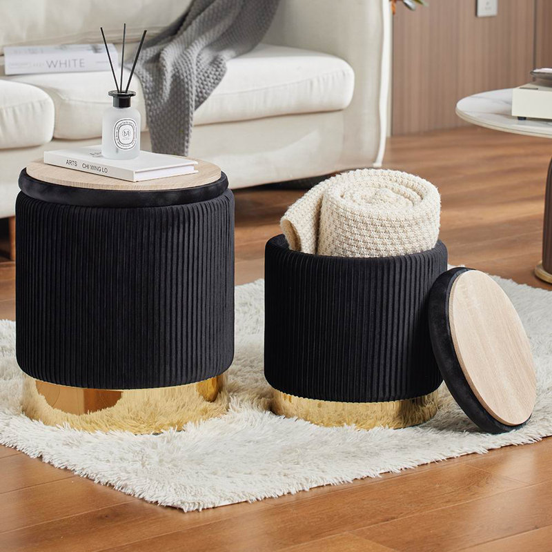 OTTOMAN AVEC ENSEMBLE DE RANGEMENT DE 2, Rayures noires
