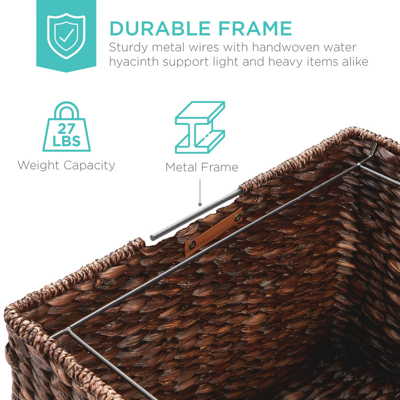 Brown Woven Water Hyacinth Mobile Filing Cabinet with Locking Wheels
