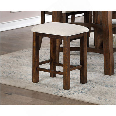 Set Of 2Pcs Counter Height Stools Dining Room Furniture Rustic Oak / Beige Fabric Cushion W/ Welt Slat Back Kitchen Breakfast
