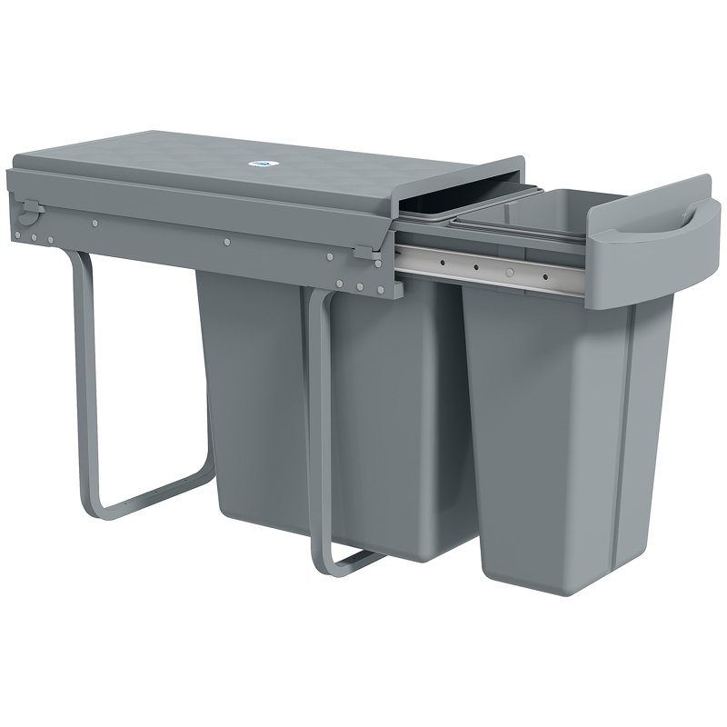 HOMCOM Under-Sink Kitchen Trash Bin, 2 Removable Recycling Containers, Grey