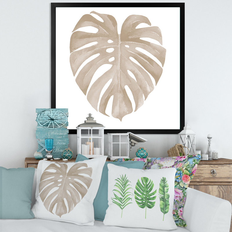 «Ivory Pastel Monstera Heart Shaped Tropical Leaf», reproduction de cadre photo sur toile, H 36 po x l 36 po x 1,5 po