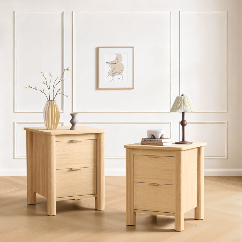 15.8" W Nightstand - 3-Tier Storage, Metal Accents(Set of 2)