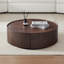 Table basse 31,5 "ronde en noyer avec tiroirs cachés, conception classique, entièrement assemblée