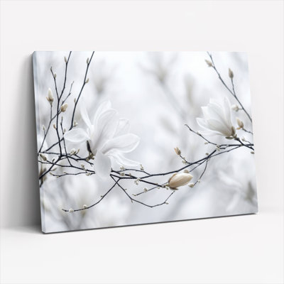 Art mural en toile Gallery Wrap pour le salon, la chambre à coucher, le bureau ou le vestibule - Décoration murale décorative avec fleurs blanches