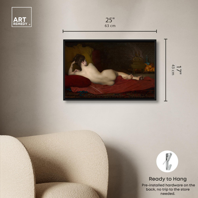 «Lefebvre Odalisque Canvas Vintage Portraits» par Art Remedy, Cadre flottant noir, H 17 po x l 25 po