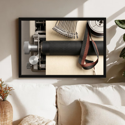 Art mural sur toile noir encadré pour le salon, la chambre à coucher, le bureau ou le vestibule - décoration murale décorative avec mécanisme de machine à écrire