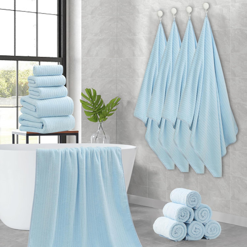 18 Piece Family Bath Towel Set Include 6 Bath Towels,6 Hand Towels and 6 Washcloths Soft Bathroom Towel, Blue
