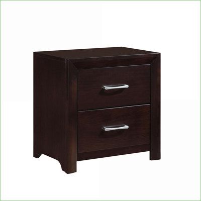 Espresso Contemporary 2-Drawer Nightstand with Silver Pulls