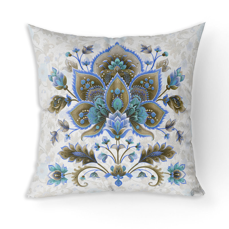 Indoor / Outdoor Square Cushion, Blue/Orange, 41cm H x 41cm W