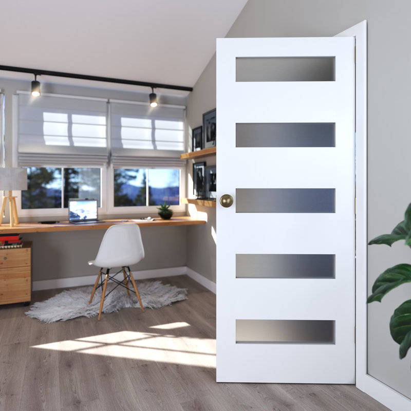 Porte standard en verre et bois massif givré 5 Lite, L 24 po x H 80 po