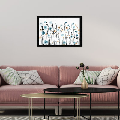 Fleurs bleues pastel bleues - peinture encadrée
