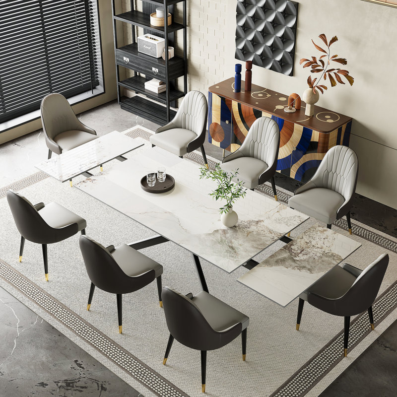 Cerinle 78.74'' to 110.24'' Extendable Rectangular Sintered Stone Dining Table for 8-10, Chanel