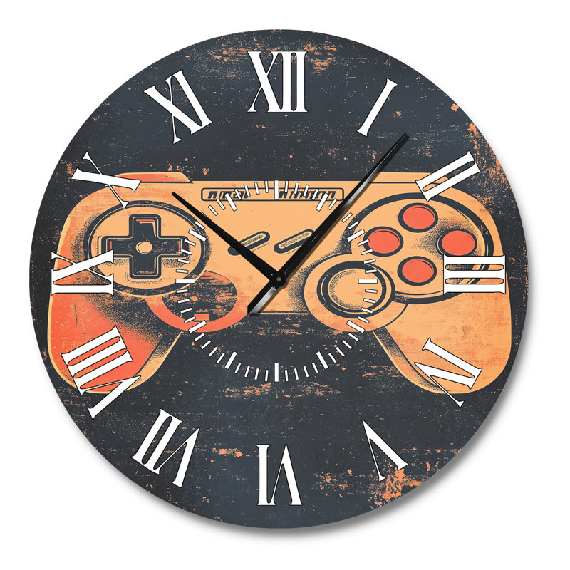 Manette de l'époque de l'arcade - Horloge murale en métal silencieuse rétro, Grand