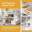 Lit mezzanine double compact avec bureau intégré, tablettes et 2 tiroirs de rangement - blanc et naturel-34984461