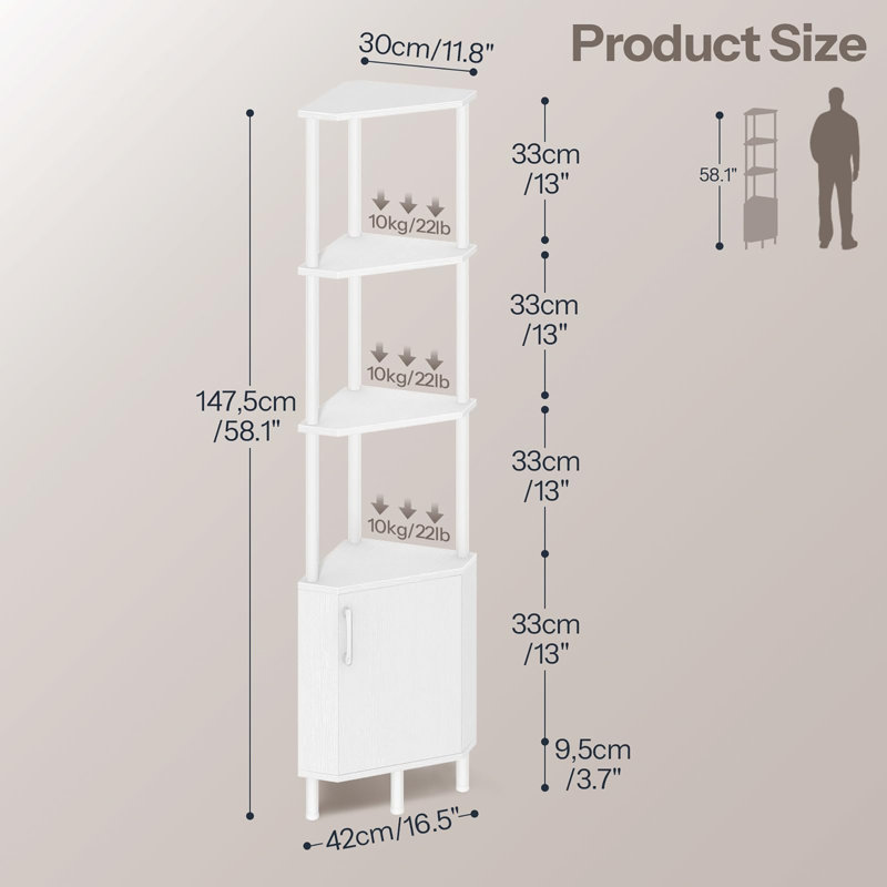 5-Tier Industrial Corner Bookshelf, White