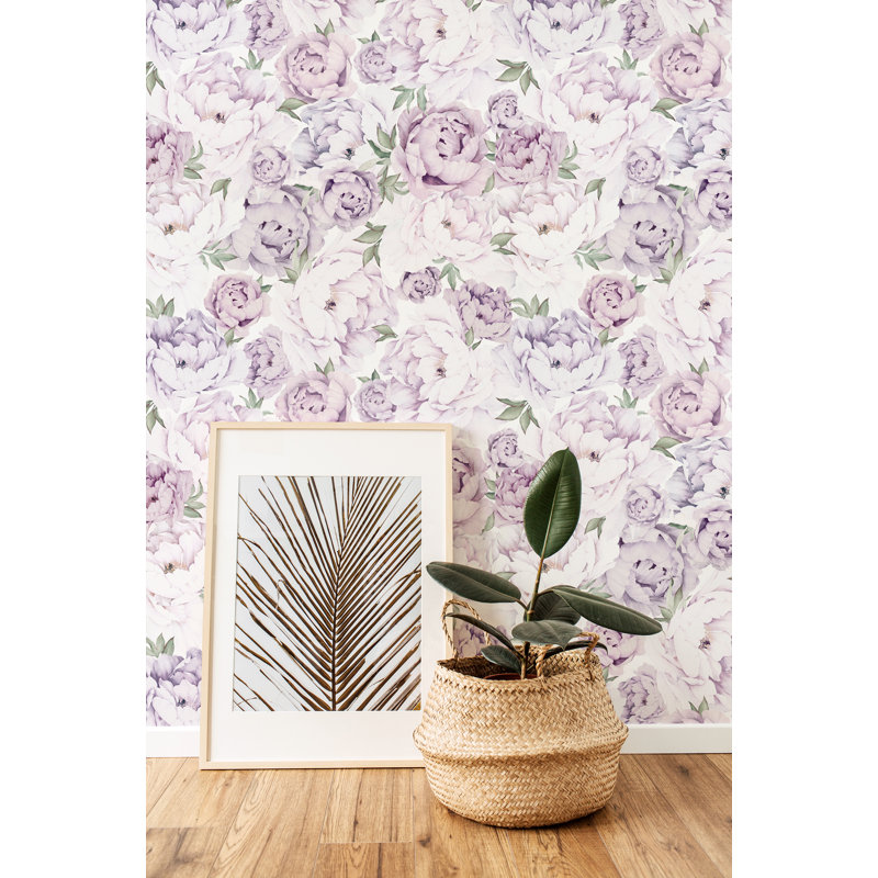 Papier peint adhésif moyen pivoine moyenne, L 96 po x l 48 po, Mauve lavande