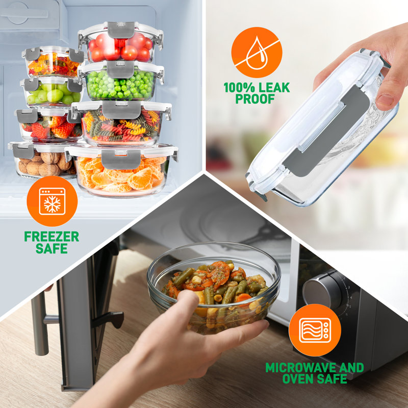 24-Piece Gray Glass Meal Prep Storage Set with Flip Top Lids