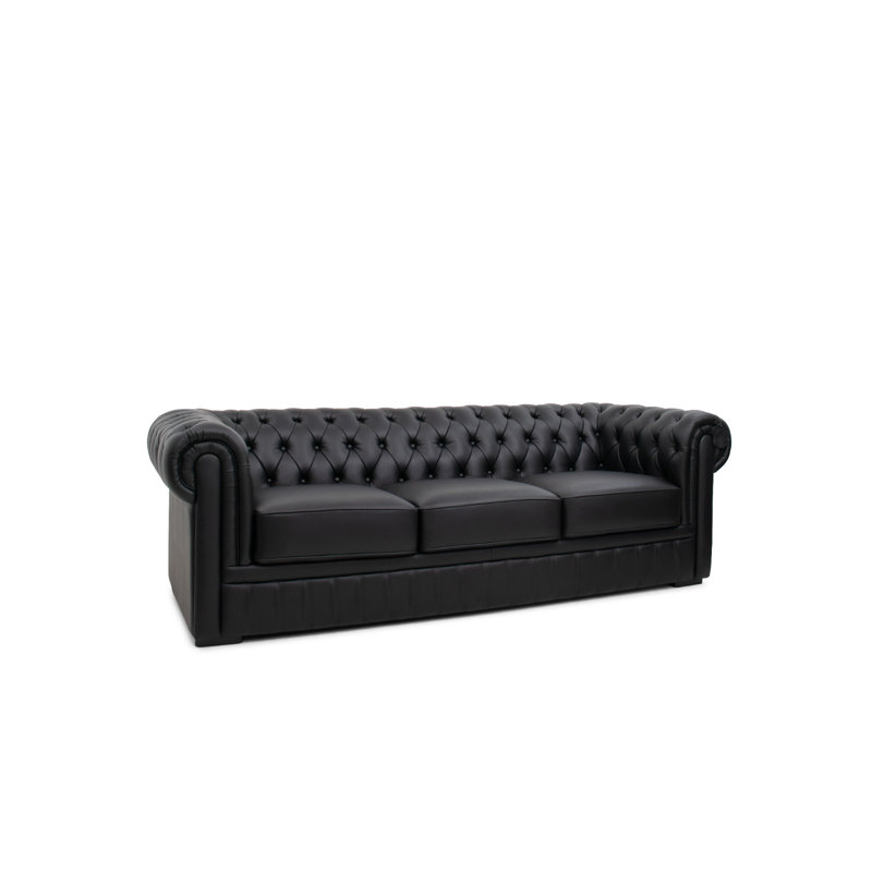 Canapé Chesterfield en cuir véritable 94,5 po Audiel, Cuir véritable noir