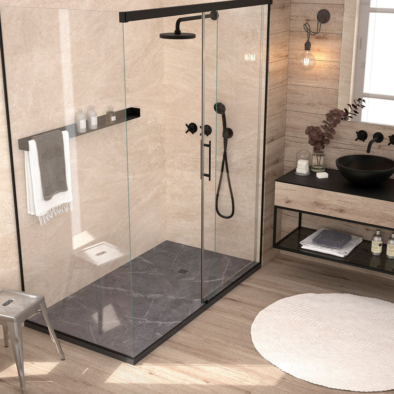 60'' W 36'' D Rectangular Shower Base, Gray Marble
