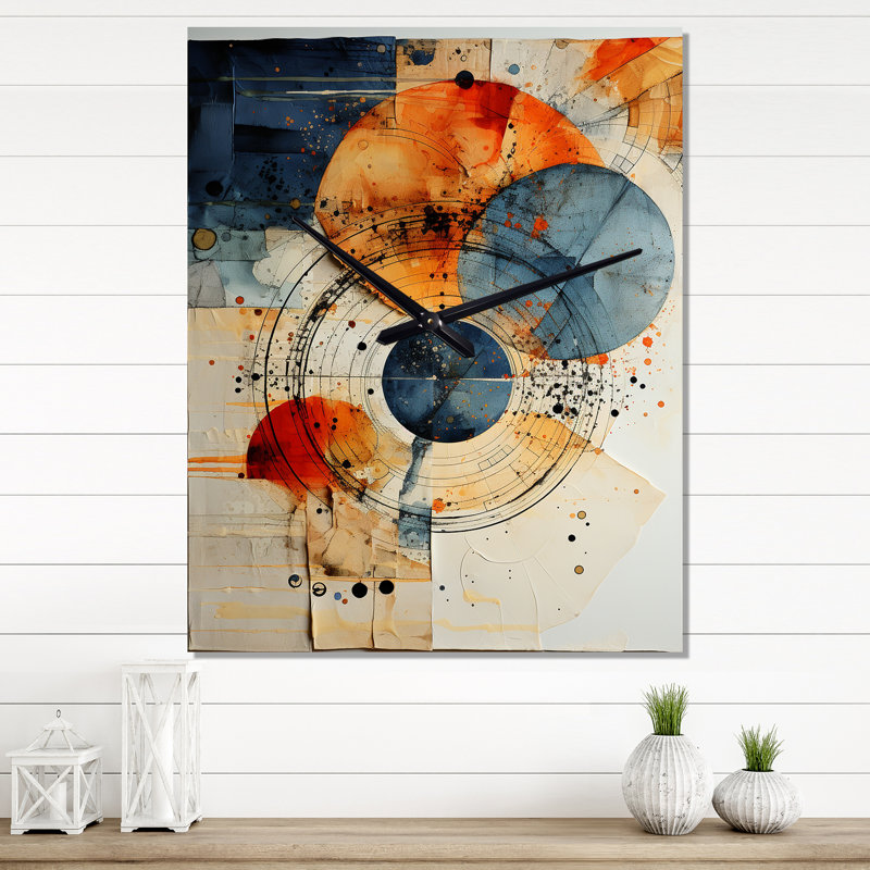 Mixed Media - Horloge murale spirales abstraites, H 32 po x l 16 po x P 1 po