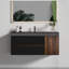 Meuble-lavabo moderne de 48 po de couleur noyer, lavabo noir mat, 1 porte, 2 tiroirs, panneau E1, laque à base d'eau E0, lavabo à comptoir à rebord profond de 4,7 po, installation facile et noir, mur