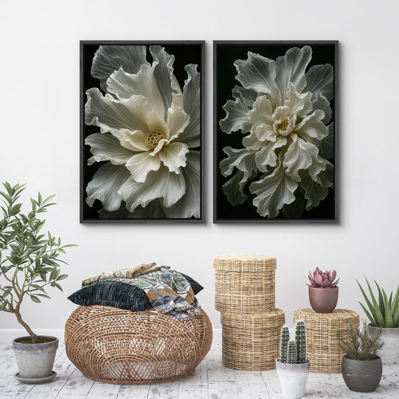 Fleurs, ensemble de 2 reproductions d'art sur toile encadrées, H 36 po x l 48 po, Noir