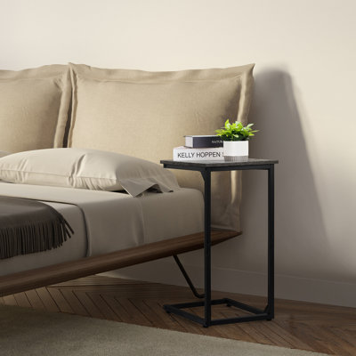 Dark Gray C-Shaped End Table - Side Table for Couch, Small Sofa Table TV Tray with Metal Frame for Living Room, Bedroom