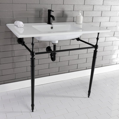 Kingston Brass Edwardian 37-Inch Ceramic Console Sink with Brass Legs