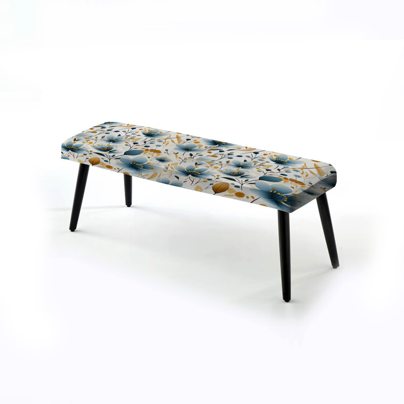 Motif floral bleu et beige Meadow - Banc rembourré floral noir, Fleur de prairie bleue et beige
