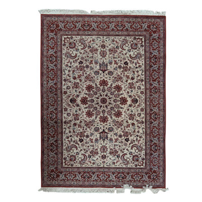 Tapis rectangulaire en laine ivoire / rouge 5 pi 6 po x 8 pi