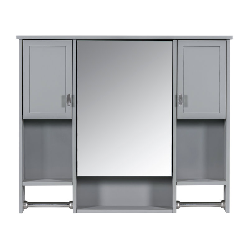 Armoire de rangement murale moderne 35 po x 28 po, armoire de salle de bain murale avec miroir, armoire à pharmacie avec barre à serviettes