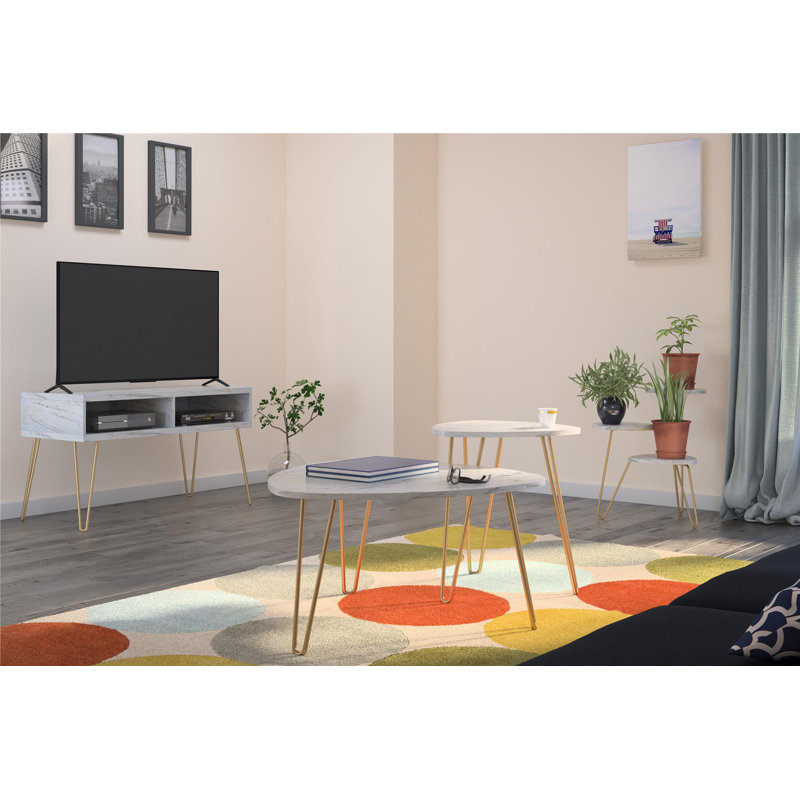 Montegue Plant Stand, White Marble/Gold