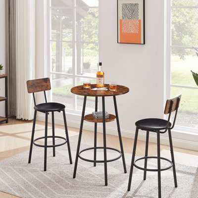 Bar Table And Stool - Rustic Brown With Quality Materials Comfortable Stools In 23.49'' W X D 36.16'' H