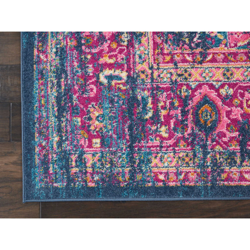 Handmade Reversible Blue Floral 8' x 10' Synthetic Rug