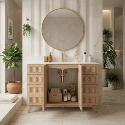 Meuble-lavabo 48 po en chêne naturel 48 po, 8 tiroirs et armoire