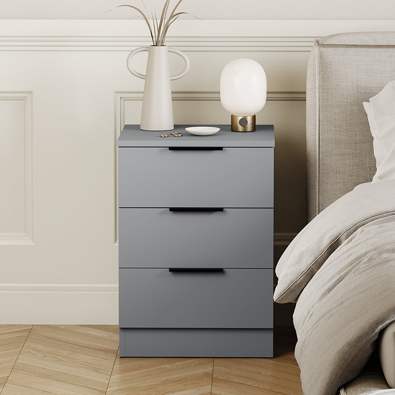 Tanishi 3 Drawer Bedside Chest Modern Bedroom Nightstand,  Grey