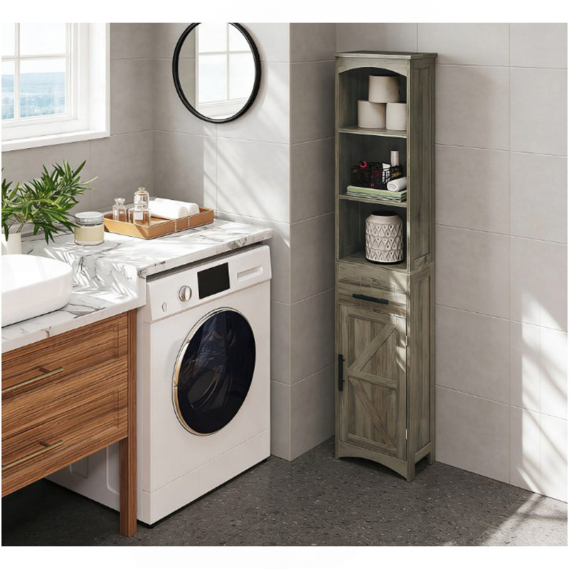 Armoire de rangement étroite, étroite et étroite avec tiroir, Chêne gris