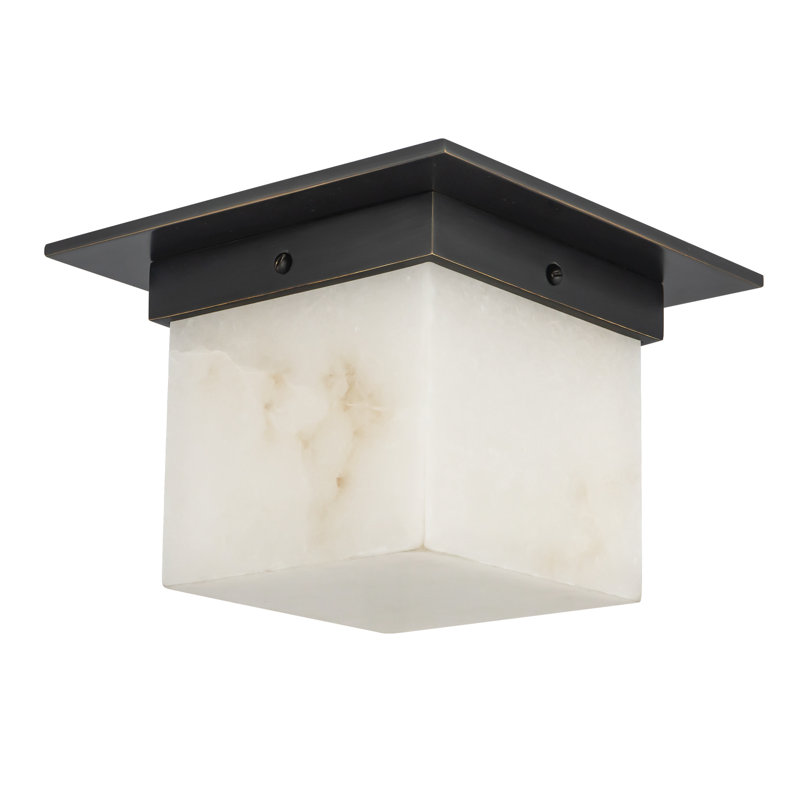 Mineral 8-in Brass Flush Mount, Alabaster, Oil Rubbed Bronze