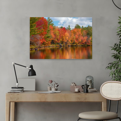 Automne, arbres au bord de la rivière Oswegatchie, rivière Adirondack State Park, État de New York, États-Unis, art contemporain contemporain, paysage naturel