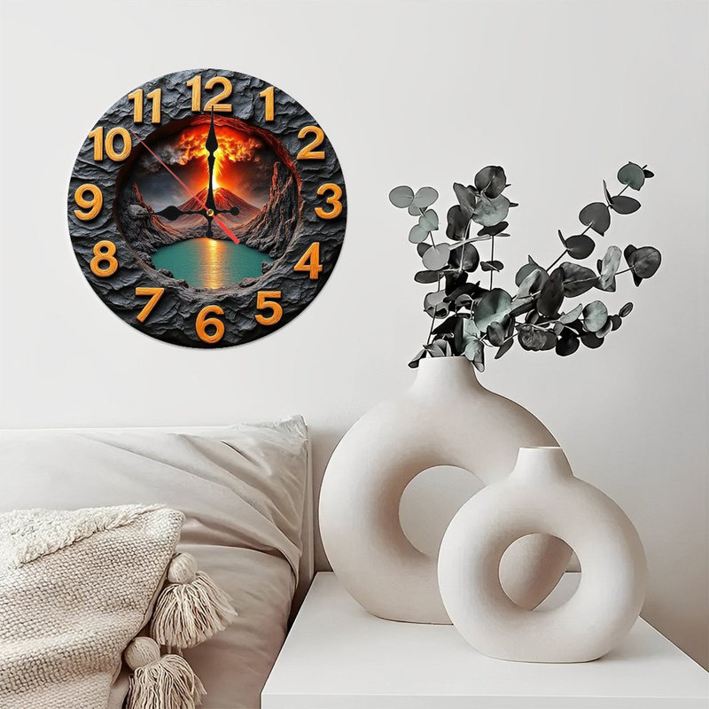 Volcano Lake Landscape Wall Clock  Home Decor