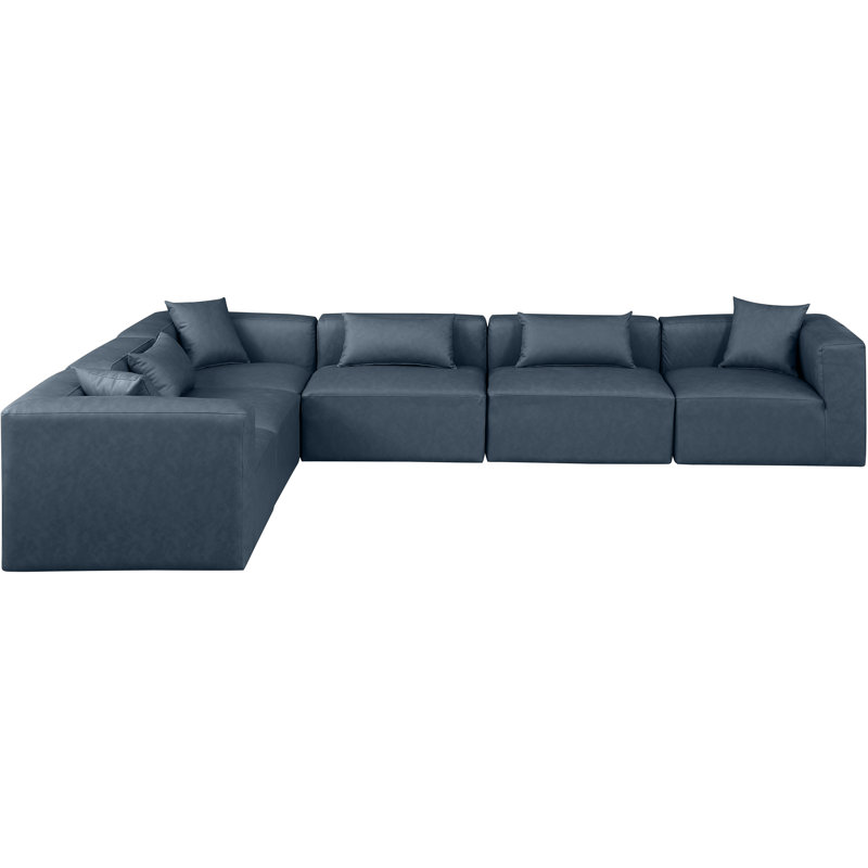 Houswerth Upholstered L-Shaped Sectional Reversible, Navy Vegan Leather