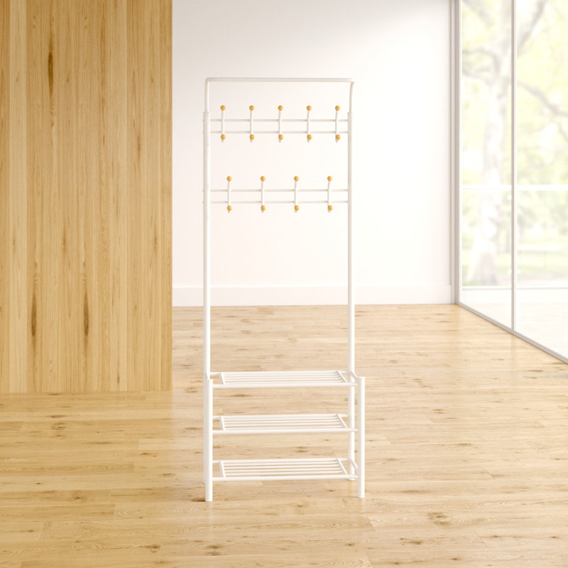 Iron Hall Tree with Shoe Storage, White