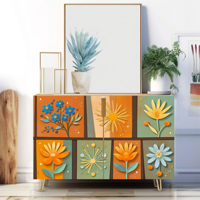 Buffet étroit de 35,4 po de largeur - armoire de rangement d'appoint à 2 portes avec impression de style rétro moderne des années 1950 et pieds en métal