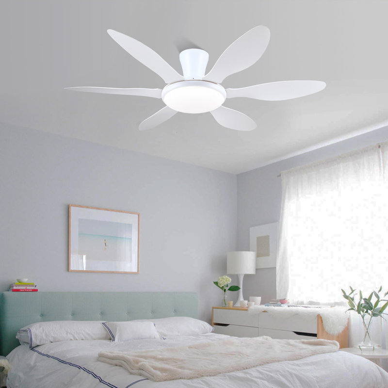 Cliffes 51" Flush Mount Ceiling Fan And Remote Control,Quiet DC Dimmable 6 Blades, White