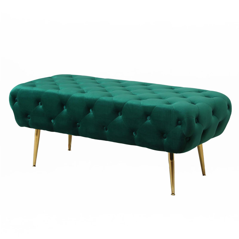 Velvet Button Tufted Bench, Green