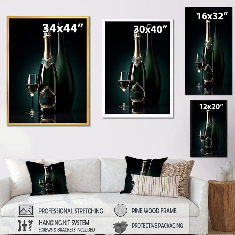 Prestiges profil vert champagne I - vin et champagne, reproduction d'art sur toile, H 32 po x l 16 po x P 1 po